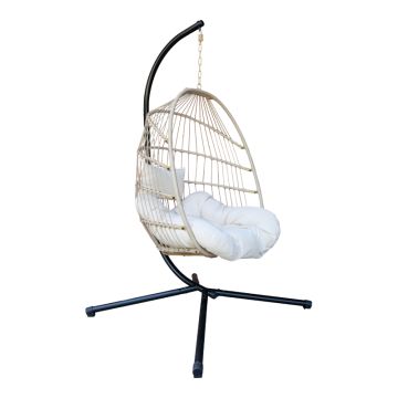 hangstoel zwart frame beige stoel creme kussen