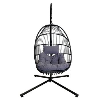 hangstoel zwarte frame grijze kussens
