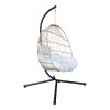 Hangstoel Egg Chair - zwarte standaard met beige stoel en kussens