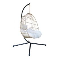 hangstoel zwart frame beige stoel creme kussen